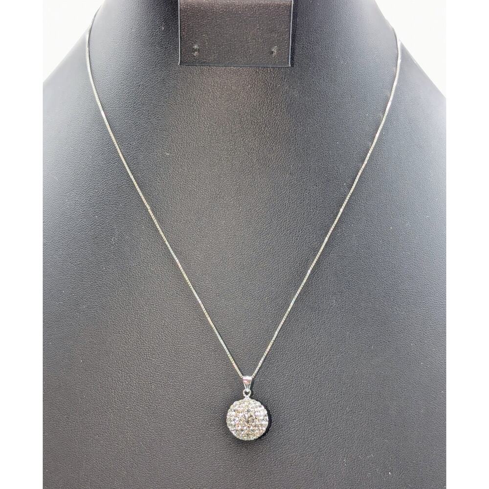 925 Sterling Austrian Crystal Snowball Disco Ball Pendant Box Chain 18" Necklace